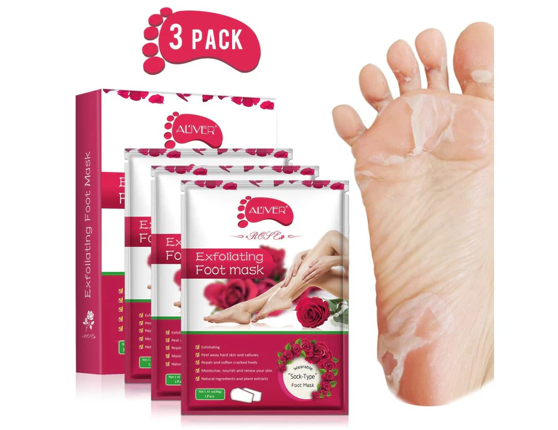 Foot Mask 3-Pack, Exfoliating Foot Peeling Mask (Rose)