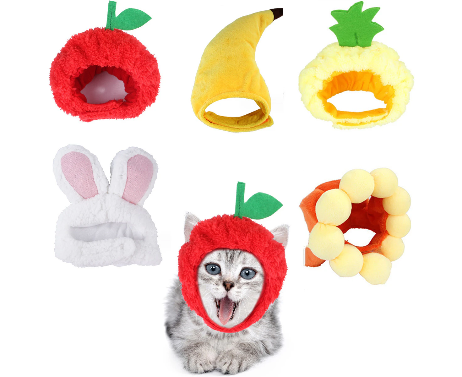 5 Pieces Cat Costume Bunny Hat with Ears Cat Hat for Cats and Small Dogs Kitten Puppy Party Costume Accessory Headwear