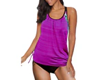 Womens Blouson Striped Printed Strappy T-Back Push Up Tankini Top with Shorts-XL