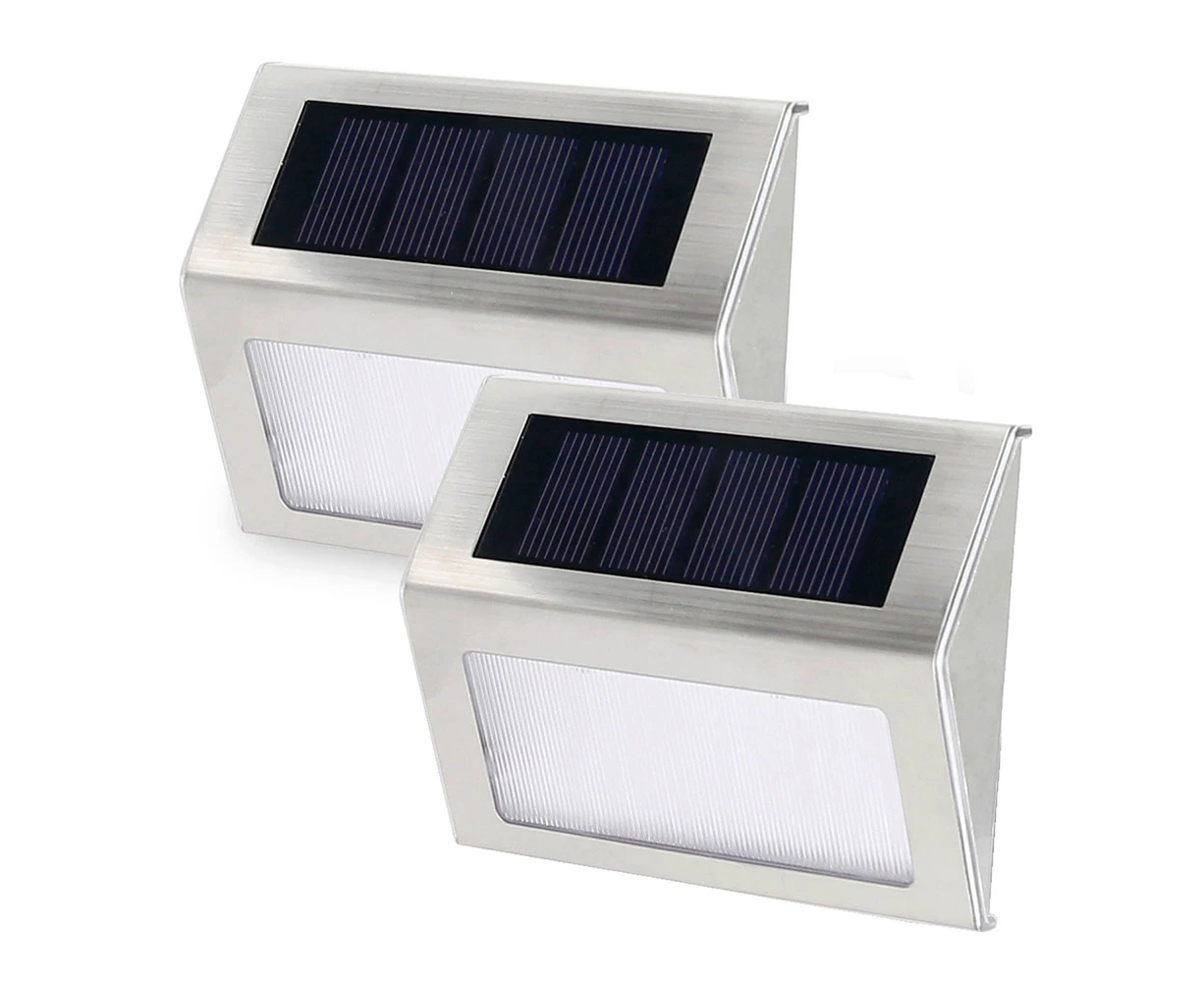 2 Pack Solar Step Lights Bright LED Solar Fence Lights For Garden Patio Decks-warm light