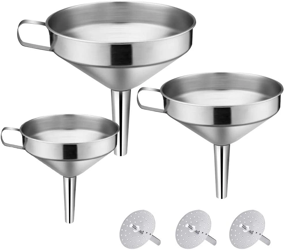 3Pcs (Small, Medium, Large) - Stainless Steel Funnel With Strainer3 Piece Stainless Steel Funnel Filter Set With Removable