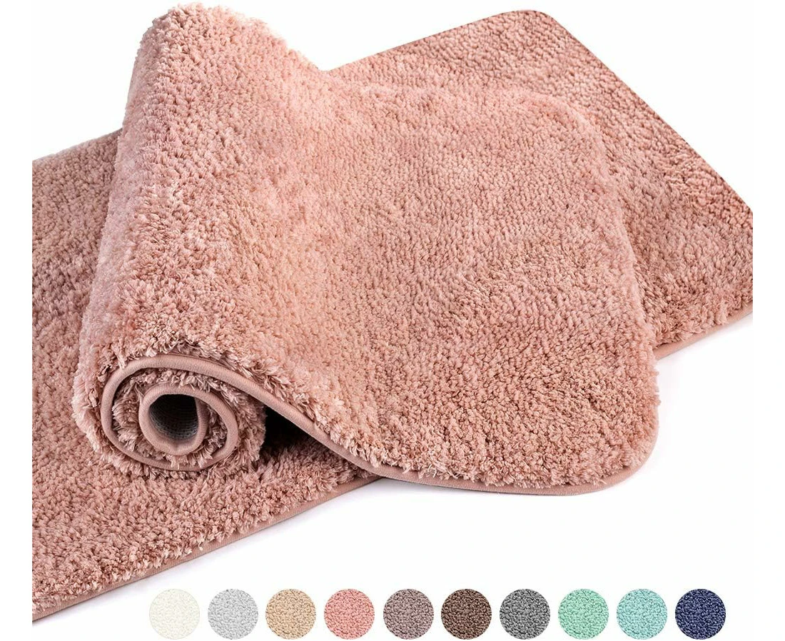 Bathroom Rugs 20"X32" (2 Pack) Ultra Soft Absorbent Non Slip Fluffy Thick Microfiber Cozy Bath Mat For Tub Shower Bathroom Floors Accessories (Petal Pink),