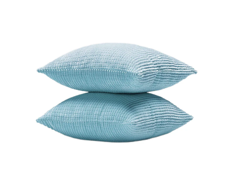 Throw Pillow Cover with Stripe Pattern, Set of 2,  Corduroy Cushion Covers, Soft Solid Pillow Cases for Bedroom Couch Sofa 18''x18''-Baby Blue