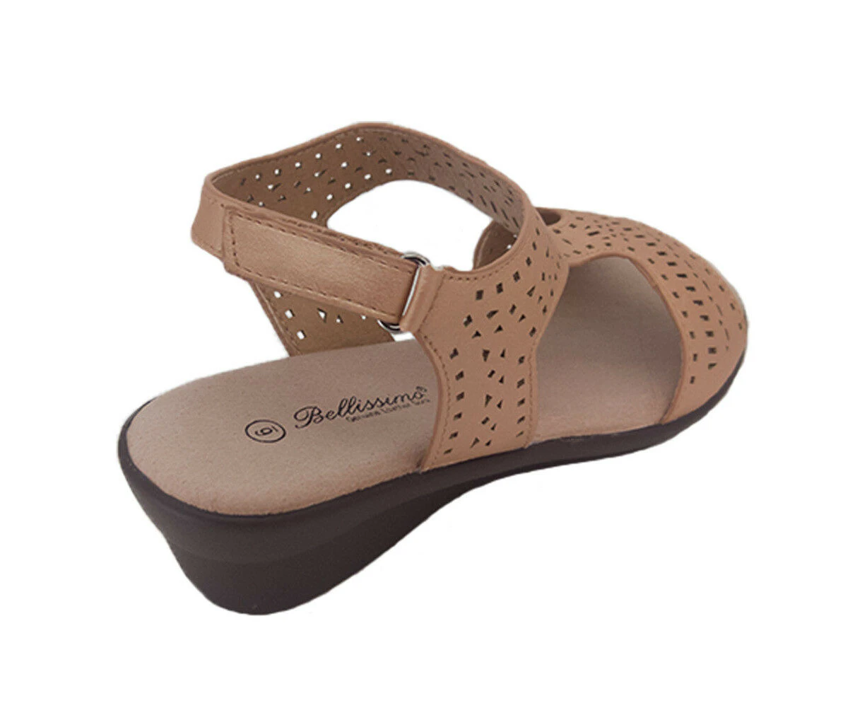 Ladies Shoes Bellissimo Dakota Wedge Sandal Light Adjustable Perforated - Rose Gold