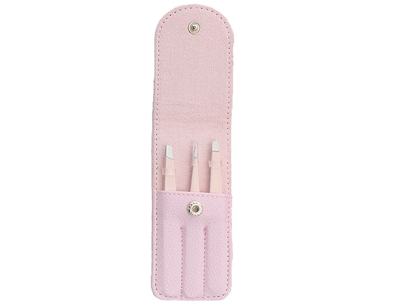 3Pcs Point Slant Flat Stainless Steel Eyebrow Tweezers Hair Removal Clips Set-Pink