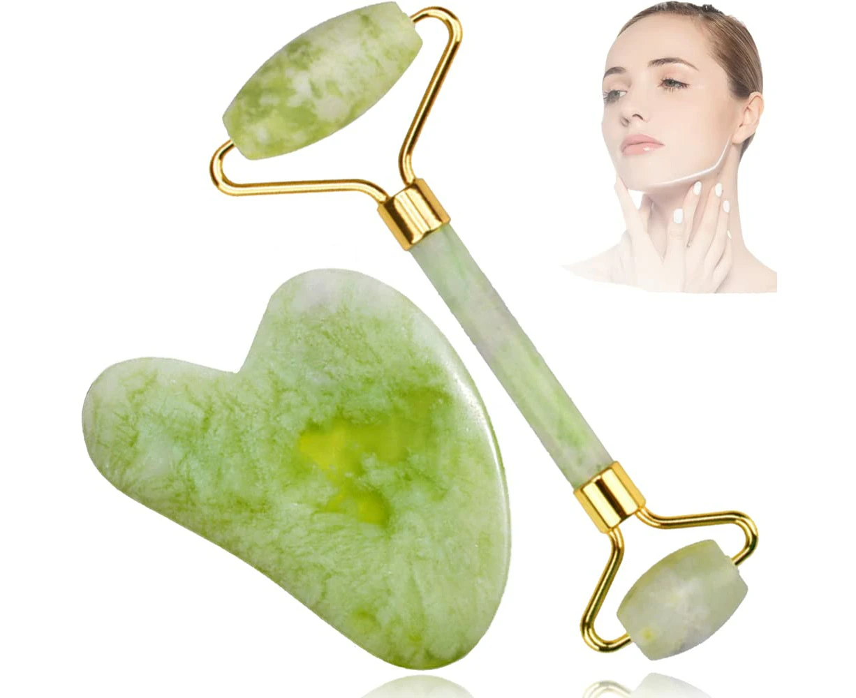 Jade Roller Guasha Skin Care - Gua Sha, Derma Face Roller, Body Spa, Chin Eye Back Neck Foot Massager, Anti Aging, Relieve Acnes, Facial Exfoliating, Face