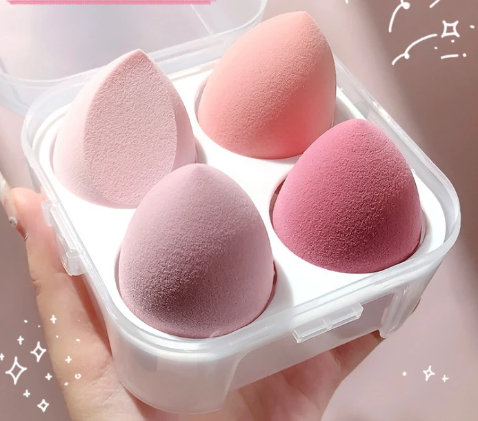 Makeup Sponge Set Blender Sponges 4 Pcs For Liquid, Cream, And Powder, Pink