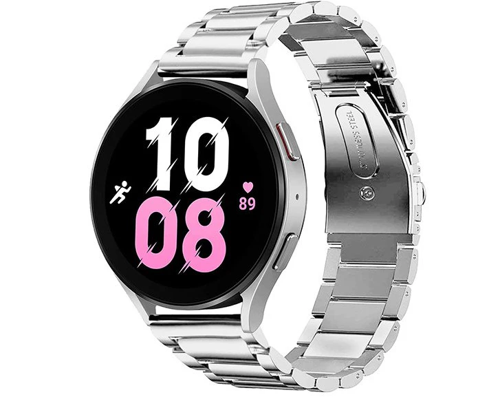 For Samsung Galaxy Watch 5 40mm 44mm /Watch 5 Pro 45mm Bands, 20mm Stainless Steel Metal Replacement Bracelet Women Men (Silver)