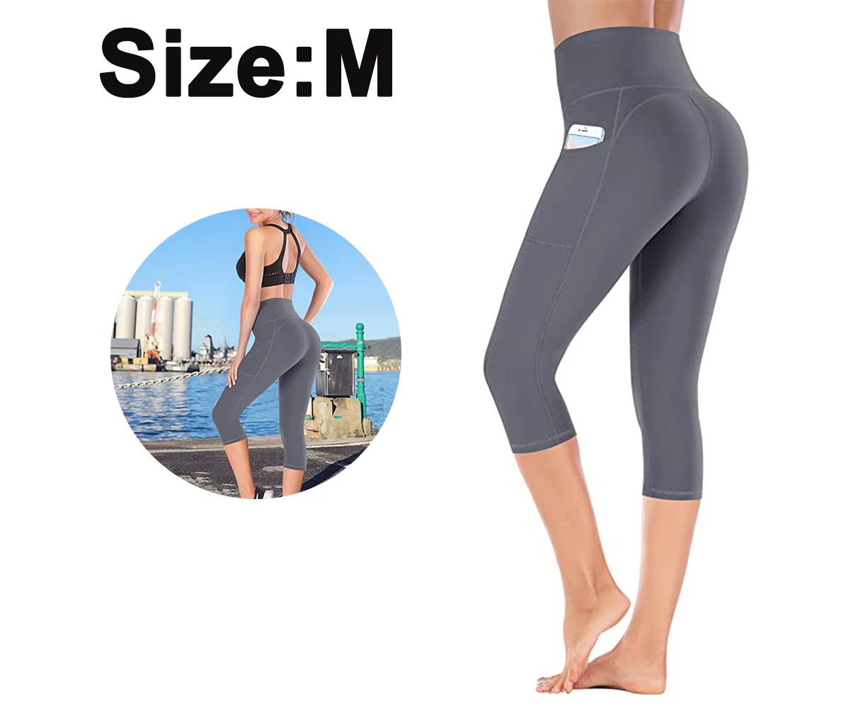 1 pcs High Waisted Yoga Pants Women's Workout Capris Leggings with Pockets-M