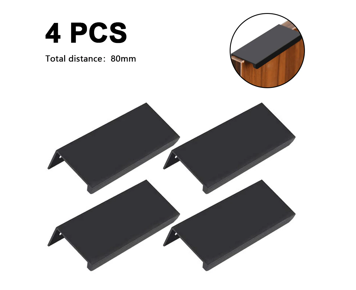 4pcs Mount Finger Edge Pull Handles, 80/120mm Aluminum Concealed Handle Cabinets Drawers Handle Tab for Home Kitchen Door Drawer Cabinet Knobs Wardrobe Pul