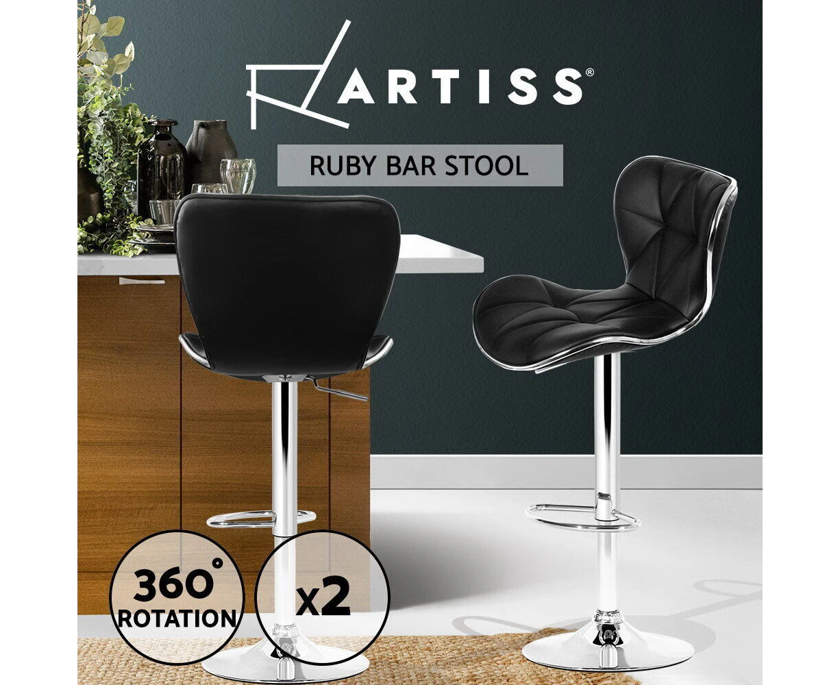 Artiss 2x Bar Stools RUBY Kitchen Swivel Bar Stool Leather Chairs Gas Lift Black