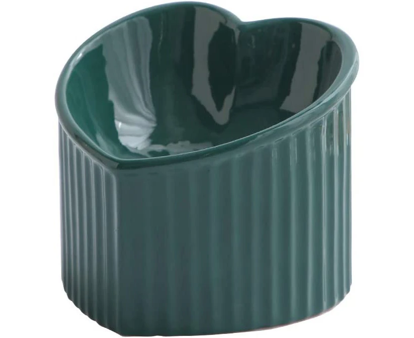 Dark Green Raised Bowl Holder Inclined Bowl for Dog and Cat Ceramic