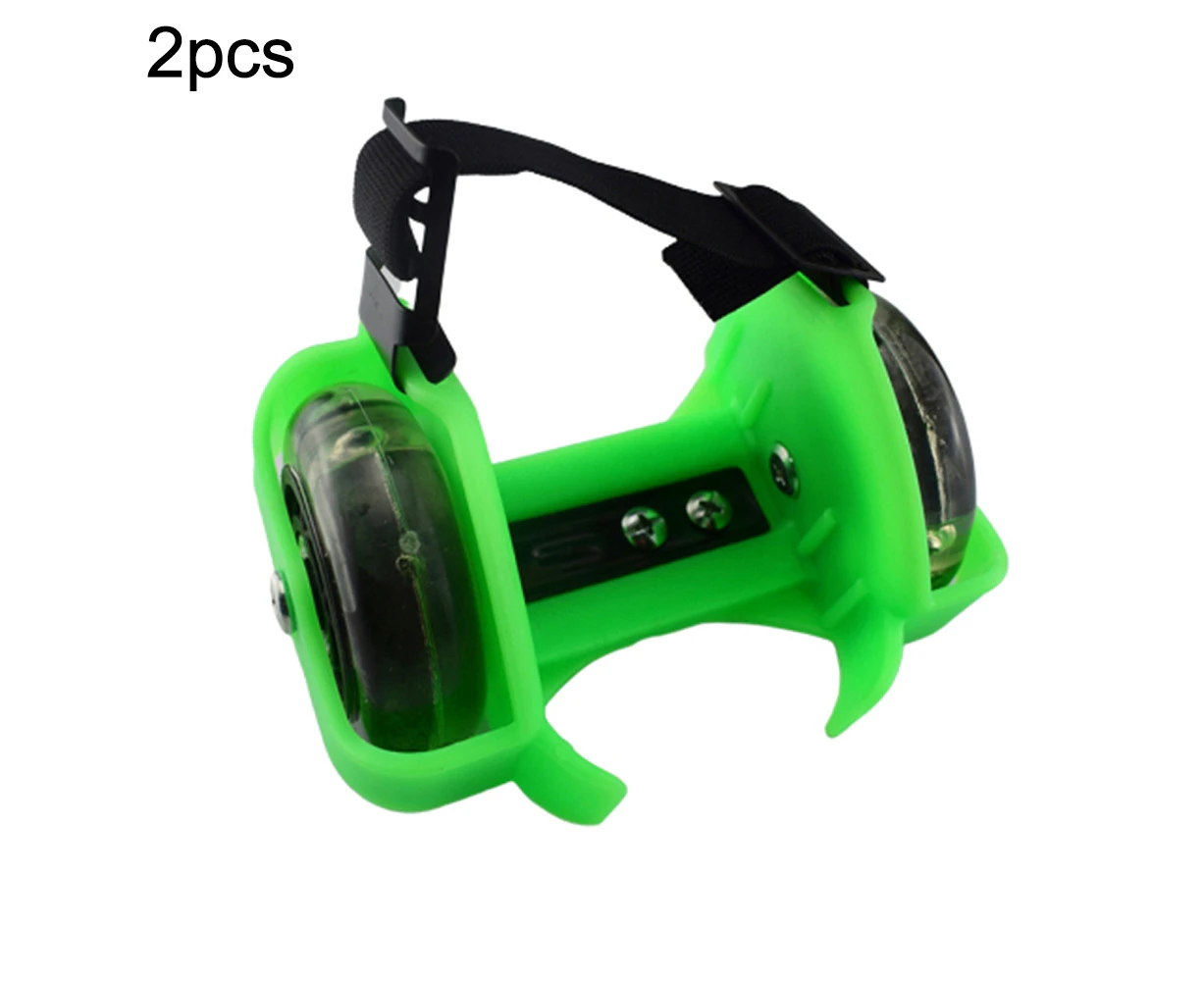 2Pcs Kid Children Outdoor Adjustable LED Flashing Wheel Heel Shoes Skate Rollers-Green - Green