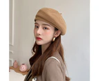 Women Beret Wind-proof No Brim Knitting Round Top Good Stretchy Dress Up Lightweight Elegant Lady Winter Beret Hat for Holiday Khaki