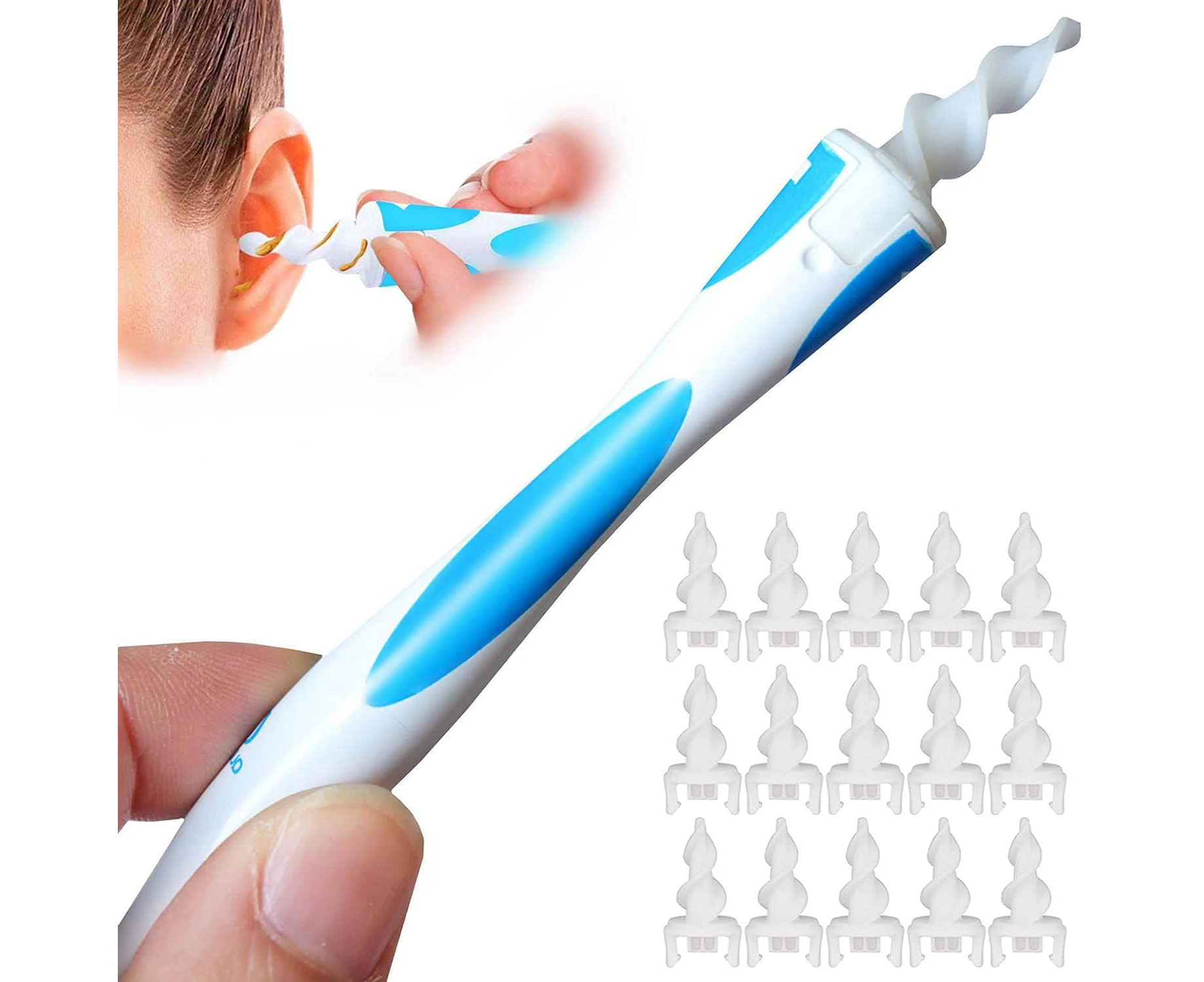 -Ear wax remover, Ear Cleaning Ear wax cleaner kit Safe and soft 360 degree spiral silicone, ear cleaner for children and people