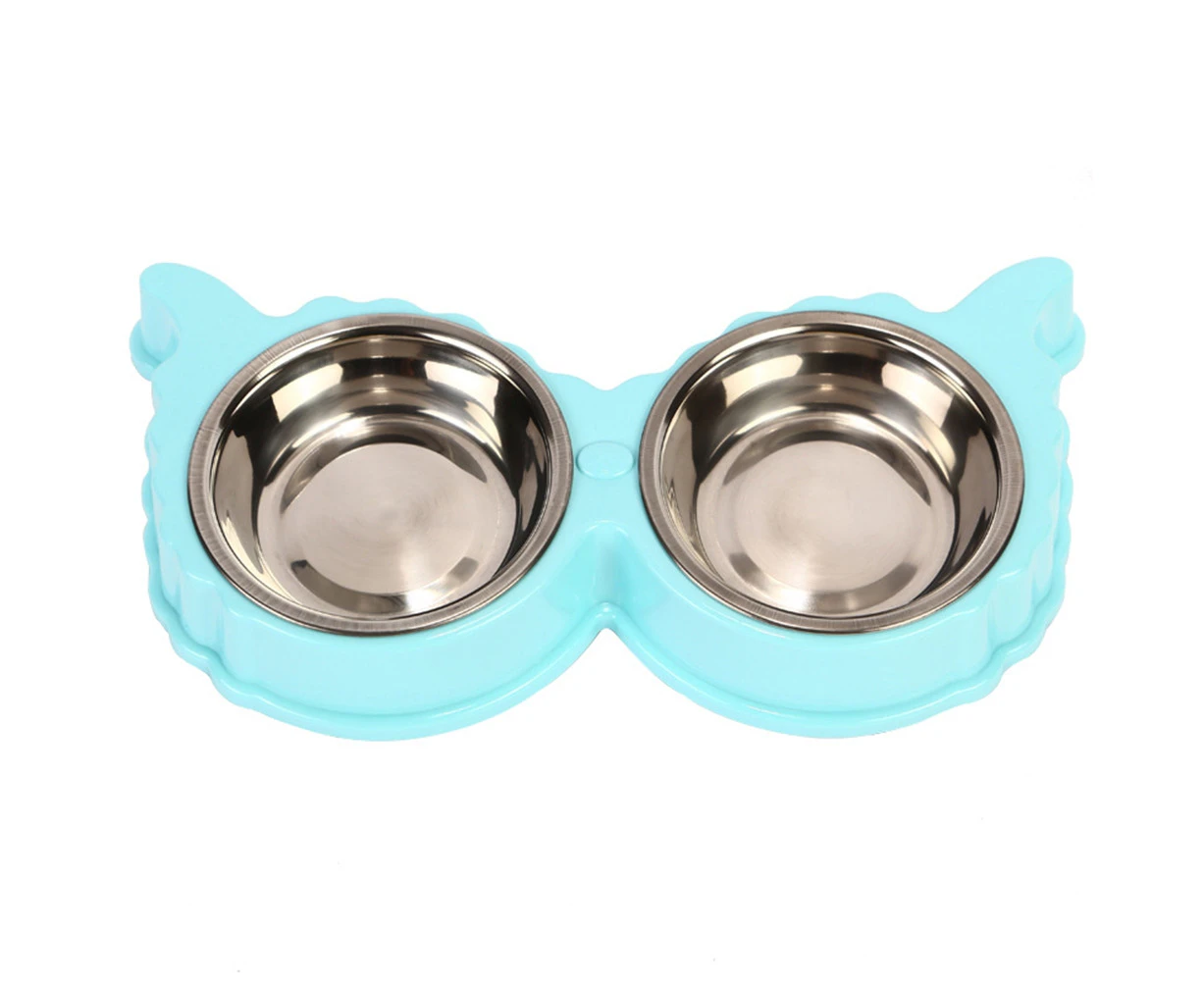 Stainless Steel Pet Dog Cat Puppy Feeding Feeder Double Bowl Water Food Holder-Blue