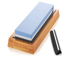 Whetstone Knife Sharpening Stone 2 Side Grit 1000/6000 Best Whetstone Sharpener Nonslip Bamboo Base & Angle Guide