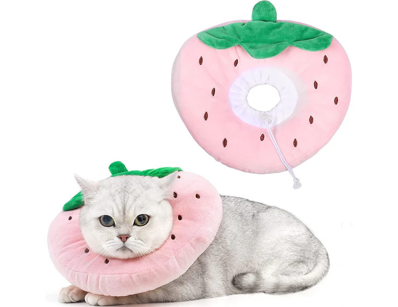 QBLEEV Adjustable Soft Cat Cone Collar After Surgery-Strawberry