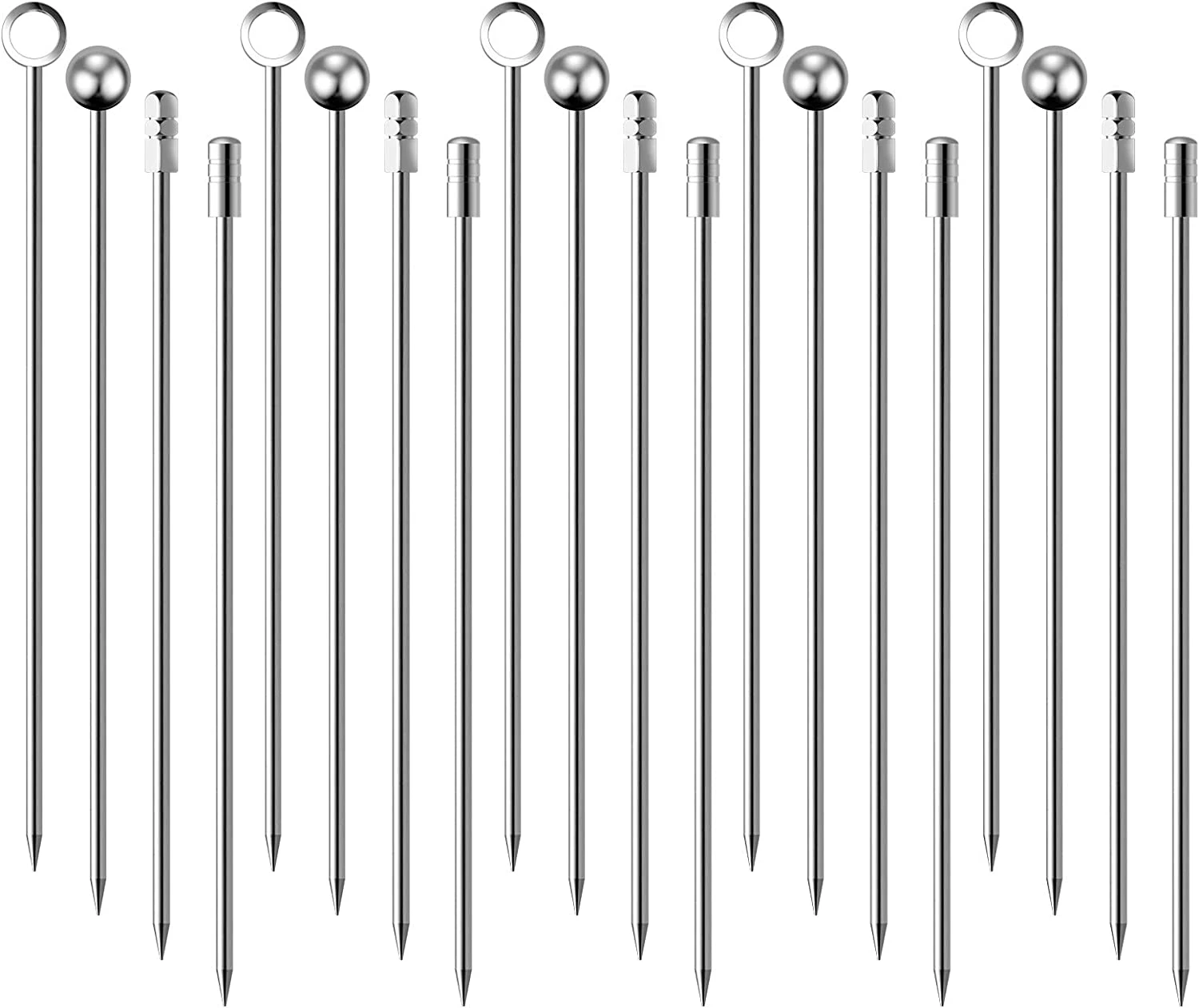 Cocktail Picks Stick, 20Pcs Stainless Steel Martini Picks, Reusable Metal Cocktail Skewers Olives Appetizers Bloody Mary Brandied