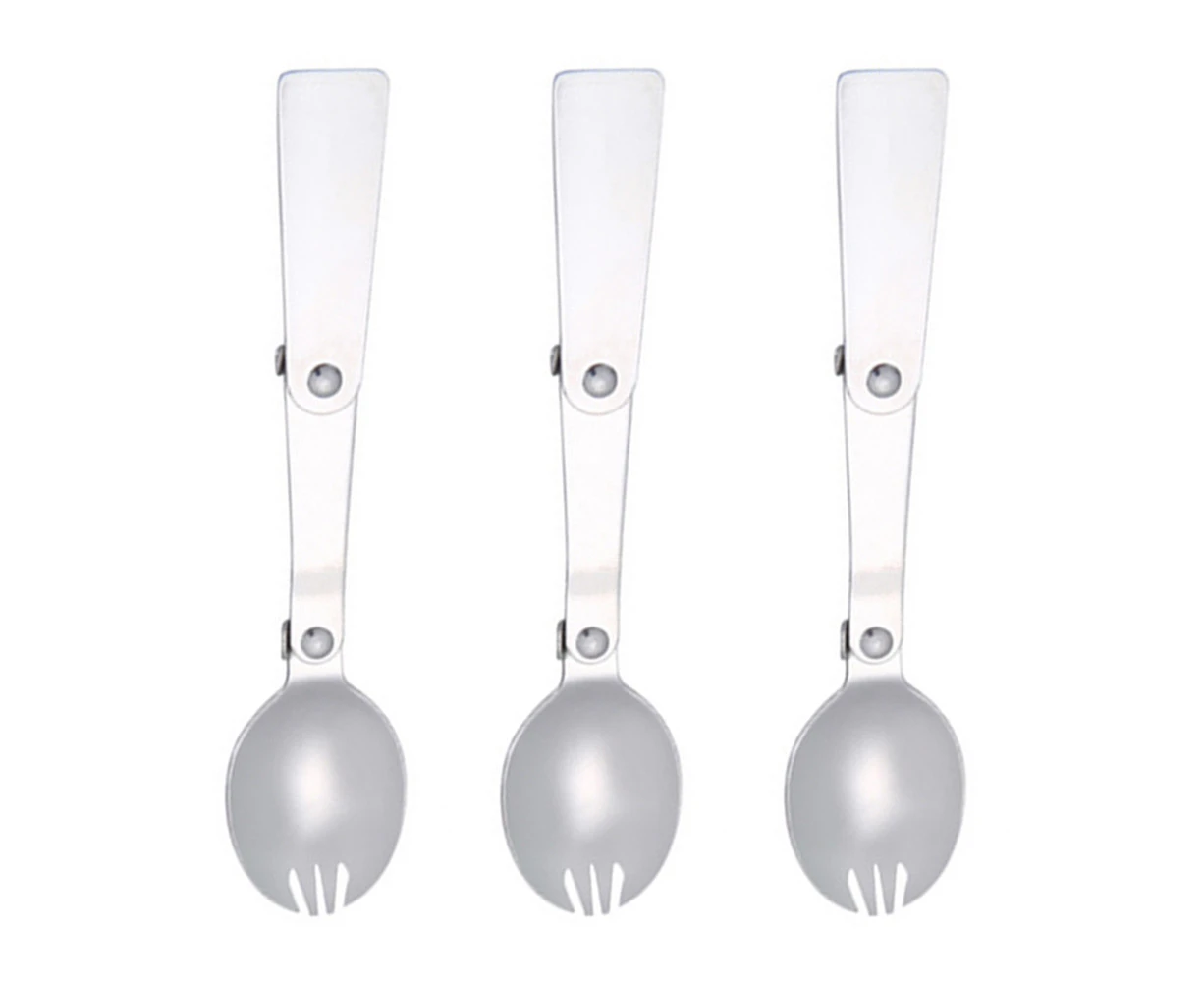 3Pcs Foldable Muti-Function Stainless Steel Spork,Camping Traveller Sporks，Flatware Cutlery Spoon Fork with Carrying Case