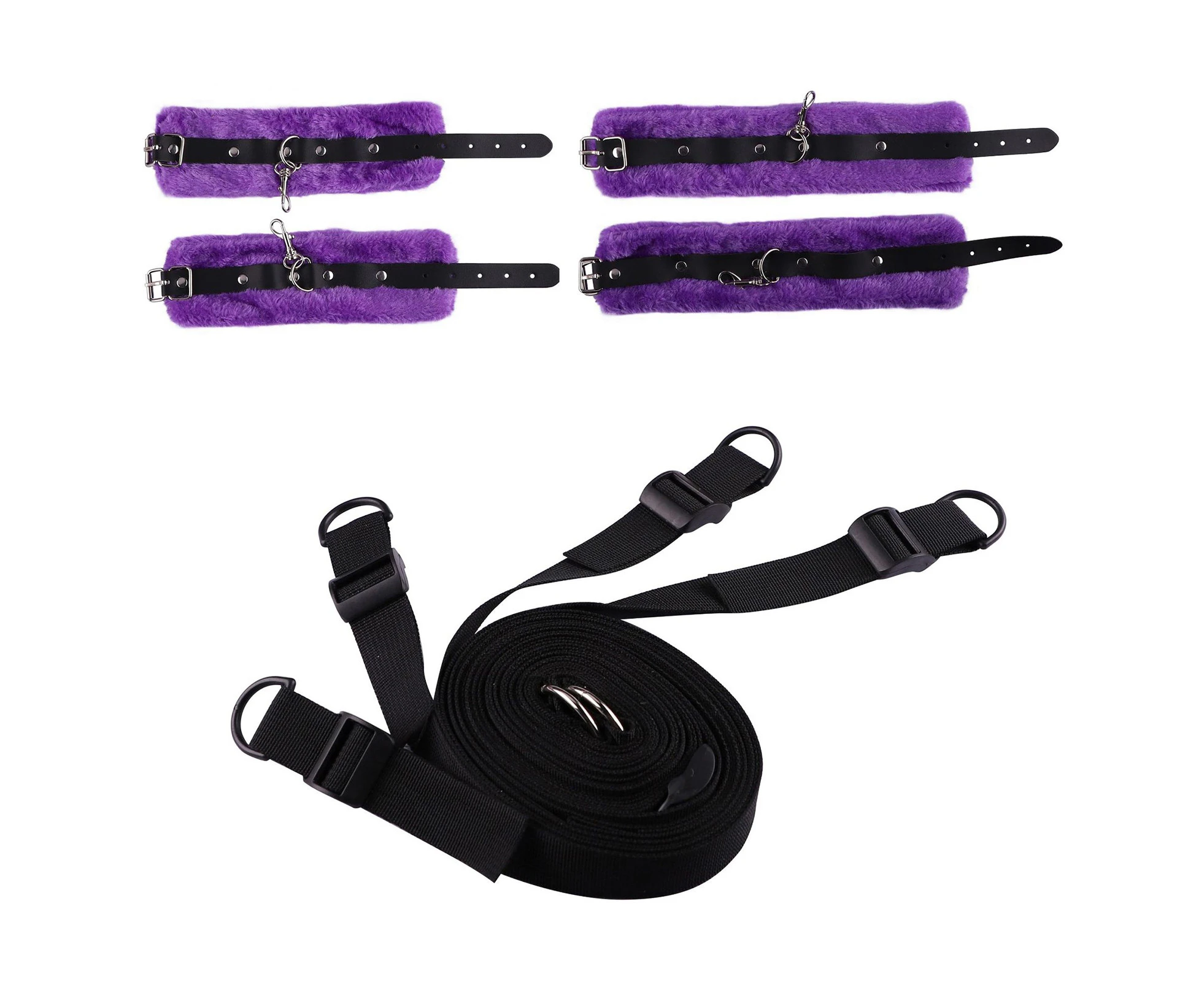 Bondage Sex Toy Set Multiple Directions Sex Pleasure Webbing BDSM Bed Straps for Adult Men and Women-Purple