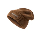 Winter Unisex Letter Embroidery Warm Knitted Beanie Cap Hat - Khaki