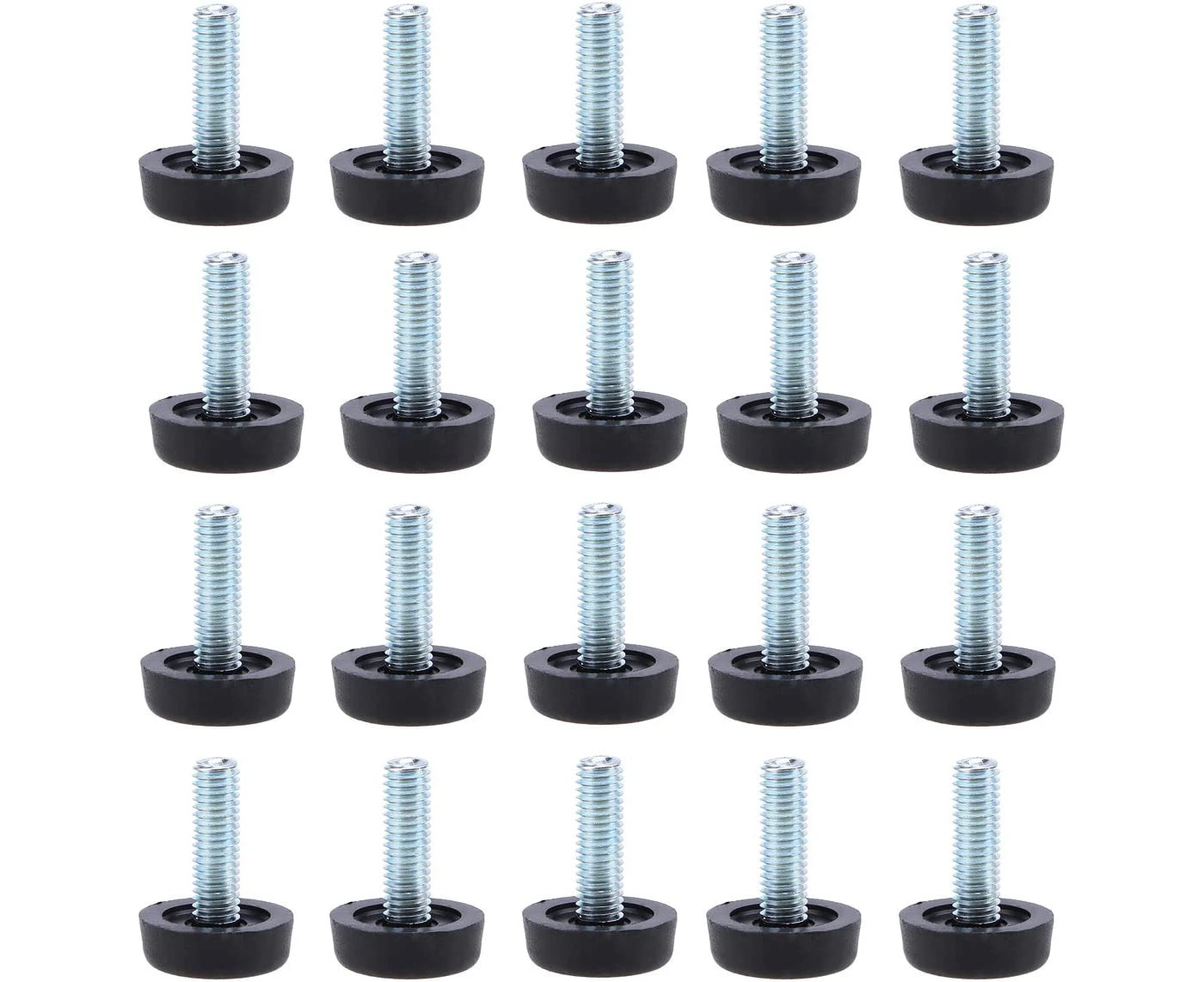 Set of 20 Furniture Leveling Feet - M8 x 24mm, Adjustable Table Leg Guards with Threaded Rod, Screw-on Furniture Leveling Foot