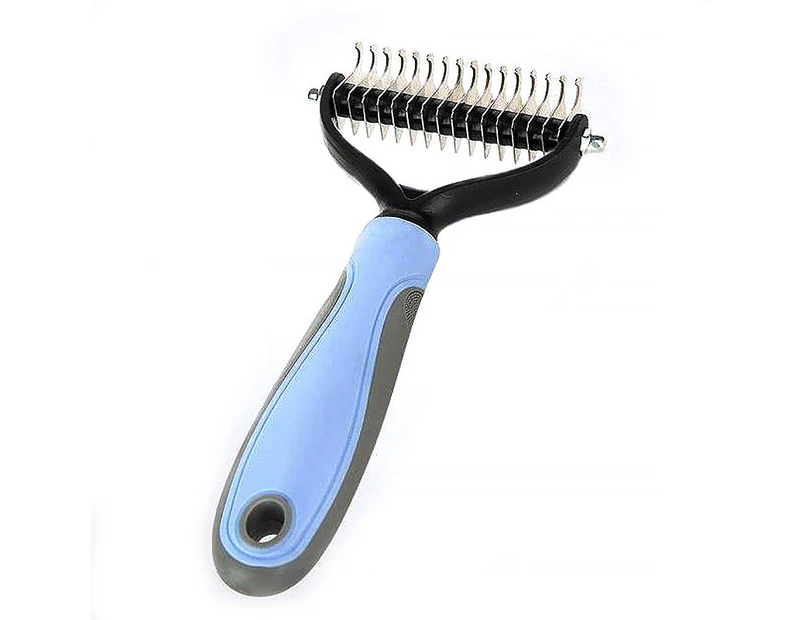 QBLEEV Pet Grooming Two-Side Safe Hair Removal Comb-Blue