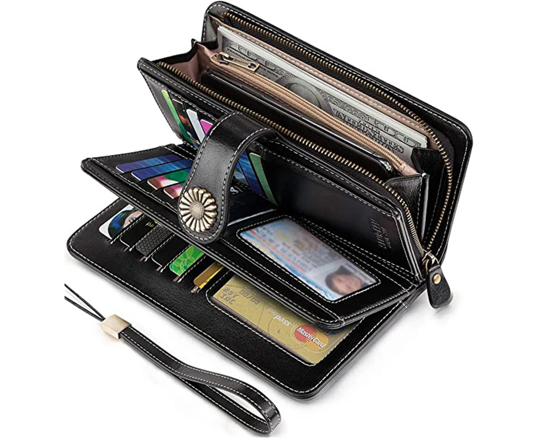 Women's Wallet Phone Holder Clutch Travel Purse with Wristlet,Black