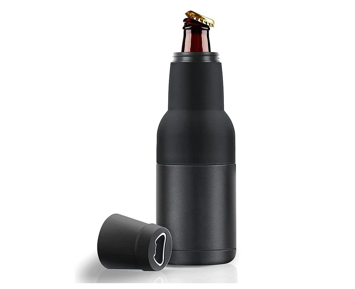 Vacuum Insulated Walled Stainless Steel | 3-In-1 Beer / Soda Bottle And Can Cooler With Beer Opener,Black