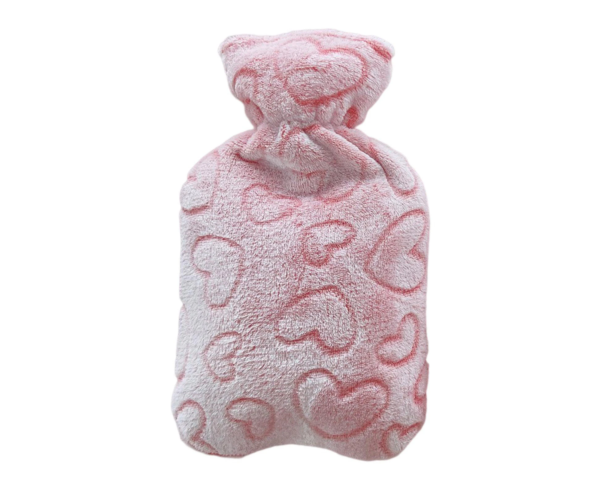 1000ml Warm Water Bag Knitted Cover Thickened Water Injection Rubber Soft Cute Plush Hot Water Bottle for Office - Pink