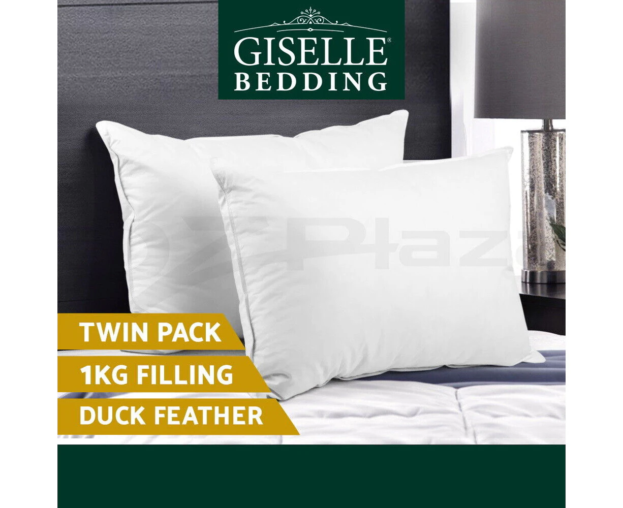 Giselle Bedding Pillow Duck Down Feather Pillows Twin Pack Cotton Cover Hotel