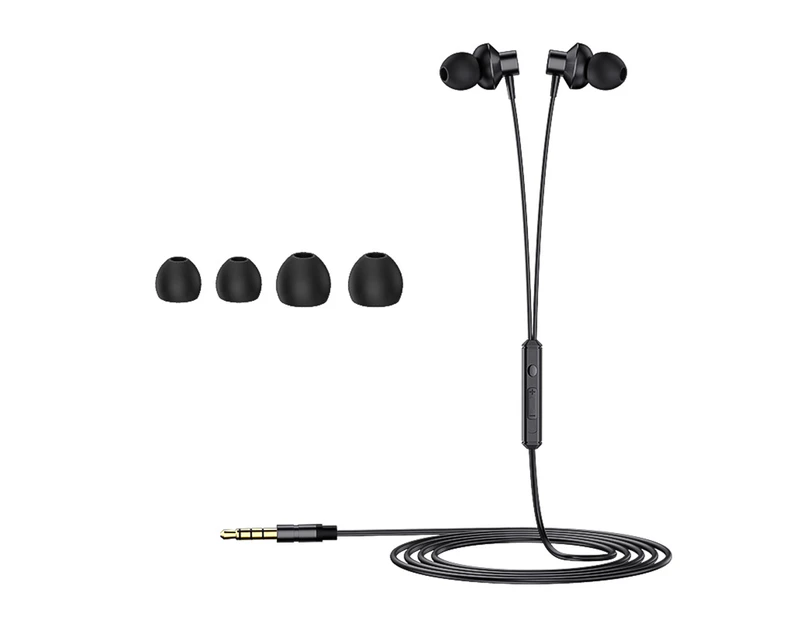 Metal In Ear Wired Earphone 3.5m Universal Heavy Bass Stereo Headset with Mic Black