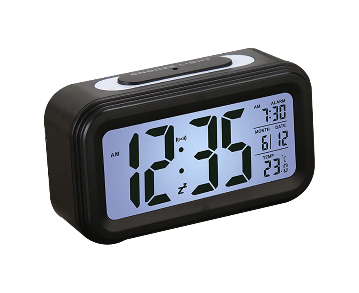 Alarm Clock, Electronic Digital Morning Clock With Large Lcd, Backlight, Calendar And Temperature,Black