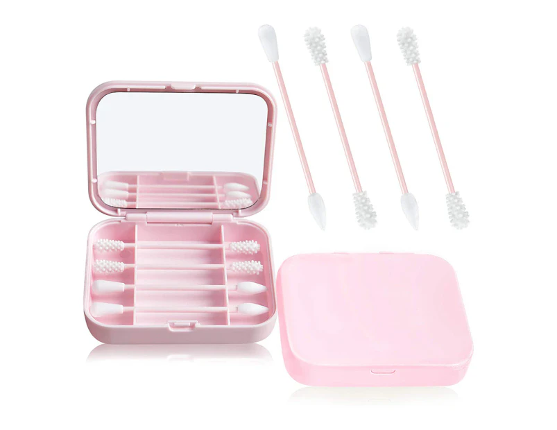 Reusable Cotton Swabs with Mirror,Washable Cotton Buds for Ear Cleaning,Skin-friendly Silicone Ear Sticks,for Eyelash Extension,Lip Brush,Make-up Cleaning,