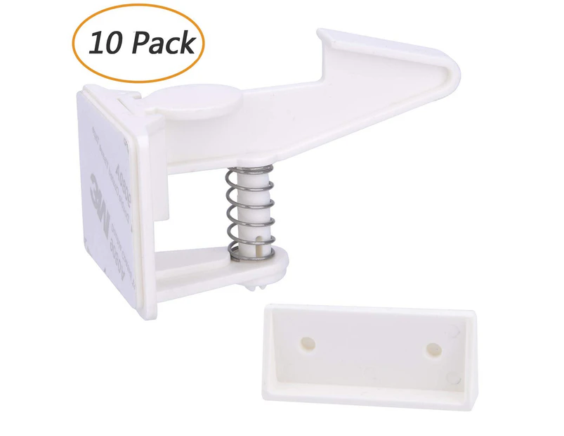 Cabinet Locks Child Safety Latches - 10 Pack Baby Proofing Cabinets Drawer Lock with Adhesive Easy Installation (White)