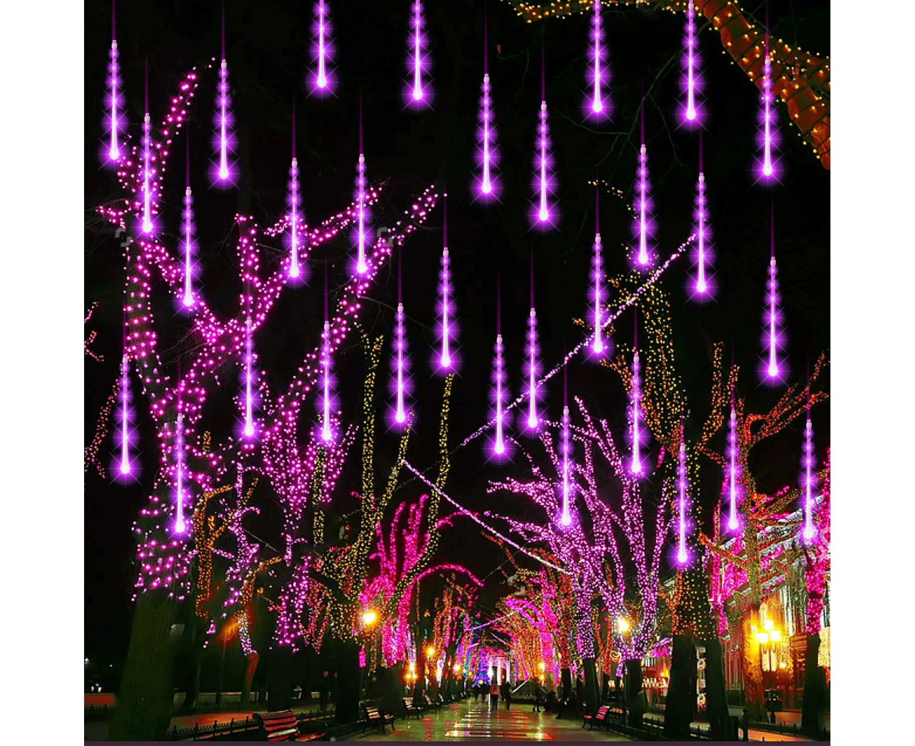 Meteor Shower Rain Lights,288 Led Christmas Lights Icicle Snow Falling Christmas Lights Outdoor Raindrop Lights,30Cm 8 Tubes Xmas Tree Holiday Decoration (