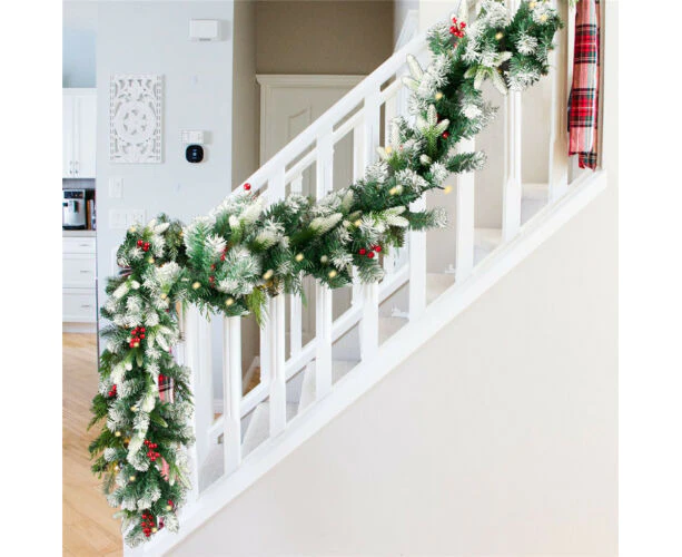 9FT LED Christmas Garland Artificial Snowy Pine-type 3