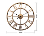 Wall Clock, Iron Silent Wall Clock - Metal Frame 40Cm Gold + Black Needle