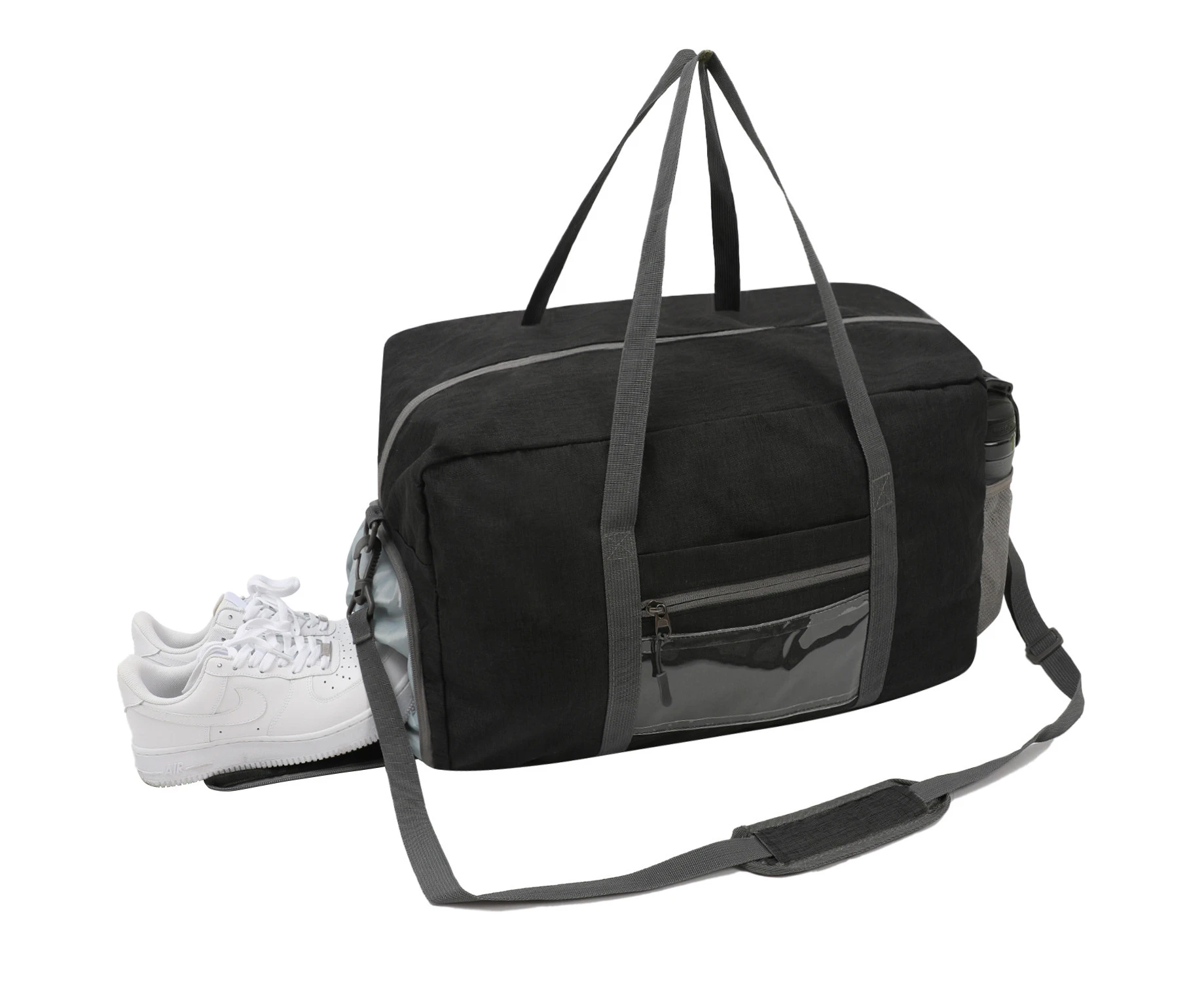 Sports Gym Bag Duffel Bag with Wet Pocket and Shoes Compartment Waterproof and Tear Resistant,Black