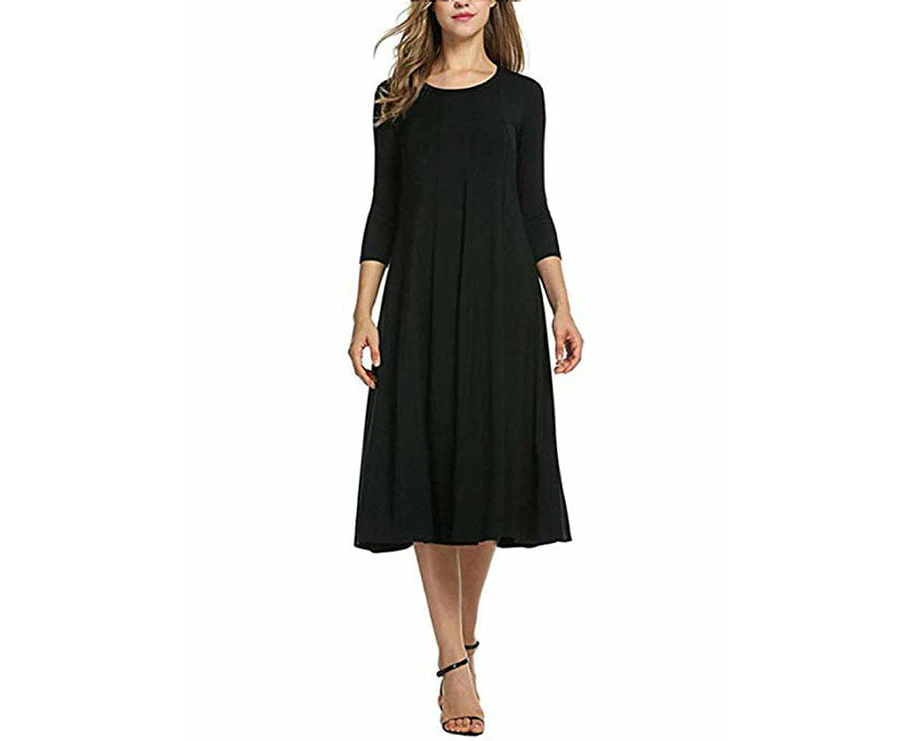 Women Dress Clearance Casual Half Sleeve Loose Ladies Evening Long Maxi Dress,Black,M