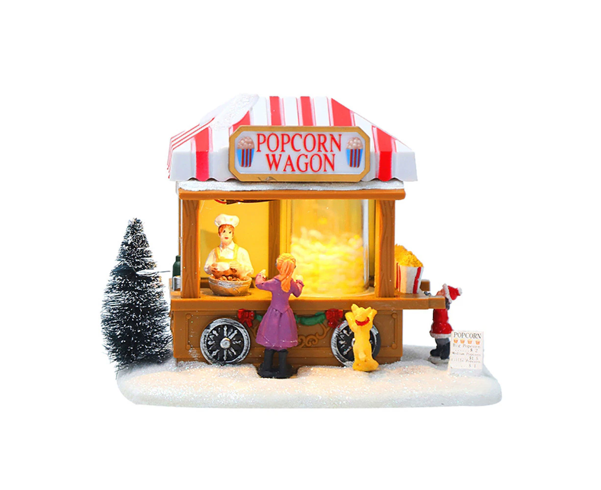 Led Lighted Christmas Village Houses,  W/Music, Christmas Village Popcorn House For Home Decor