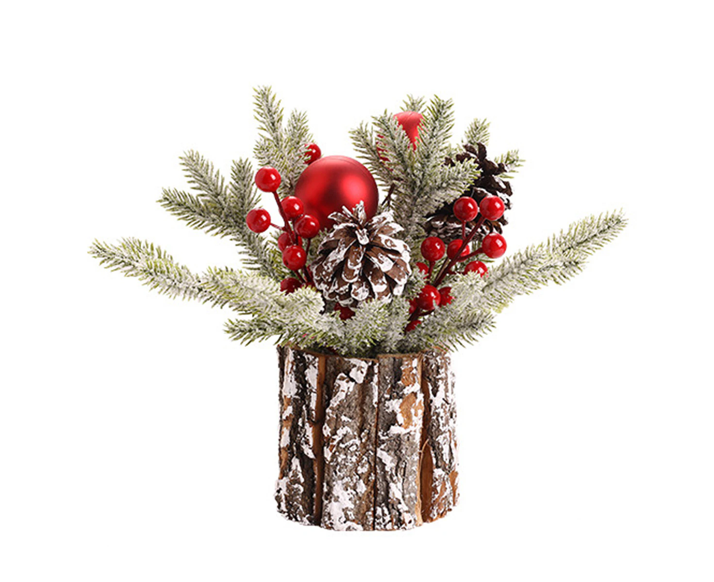 Mini Christmas Tabletop Decorations Artificial Desktop Plants Potted with Christmas Ball Red Berries Pine Cones for Home Garden Table Centerpiece Window Gi