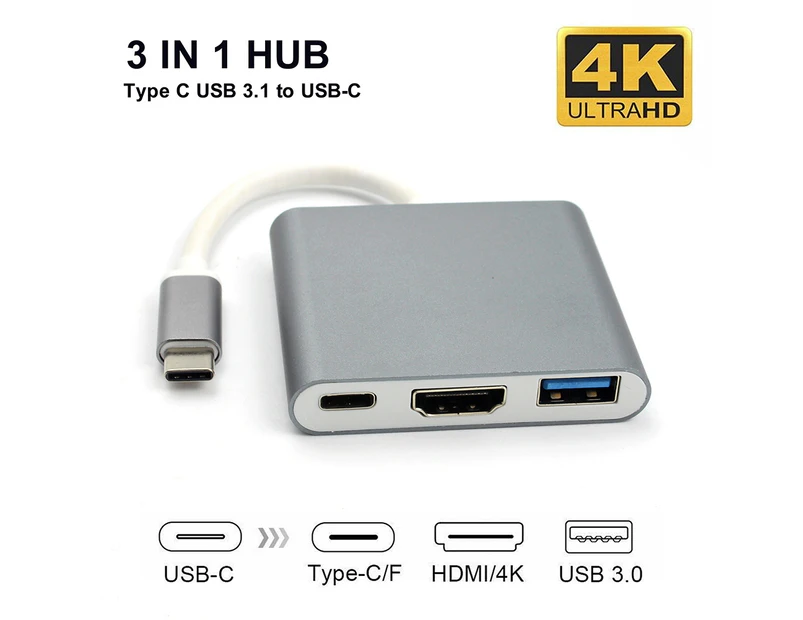 3 in 1 USB 3.1 Type-C to 4K UHD HDMI-compatible USB-C Hub Adapter Converter for Macbook