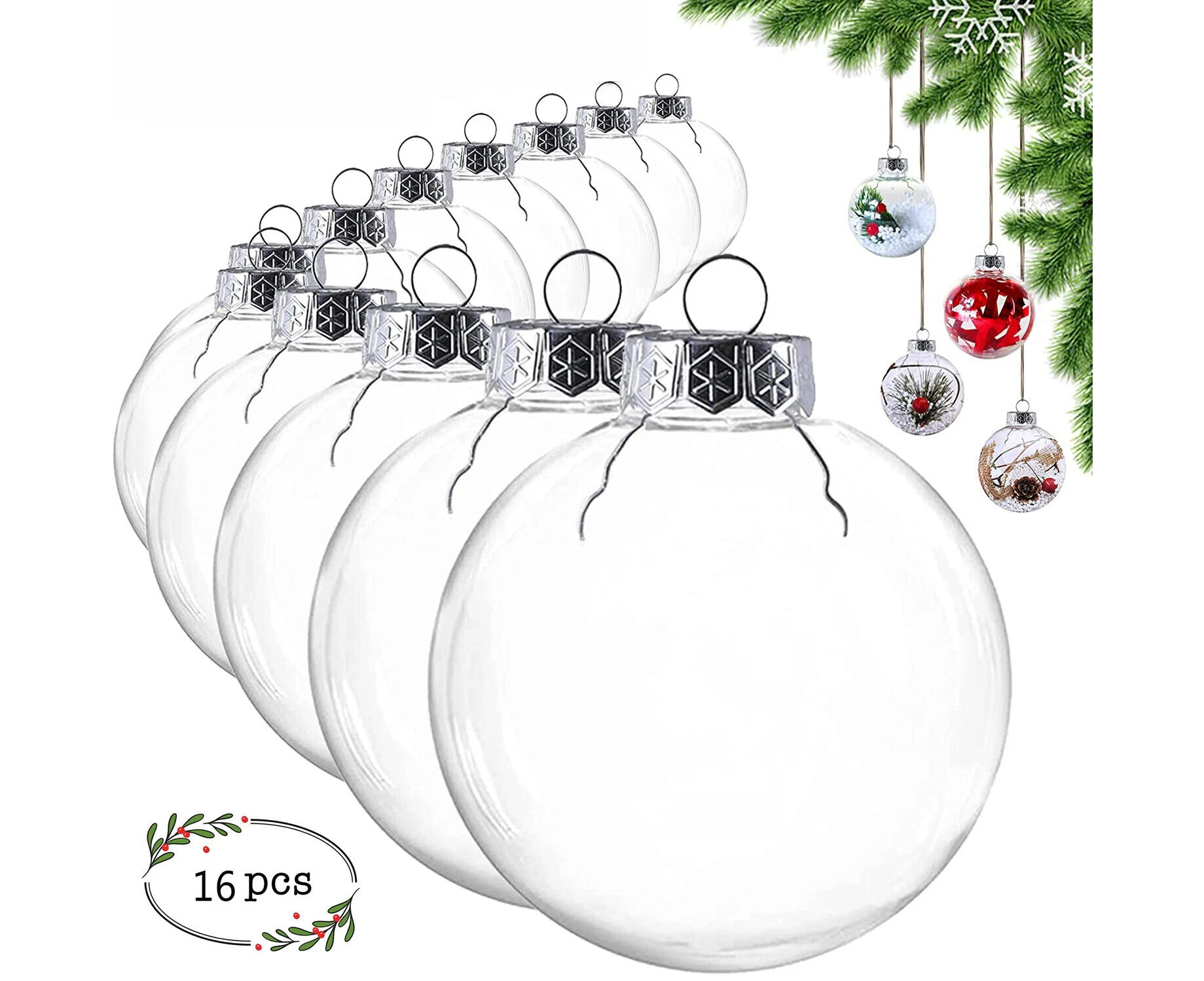 16PCS Christmas Ball Fillable Baubles Clear Ball Xmas Tree Decoration Ornament