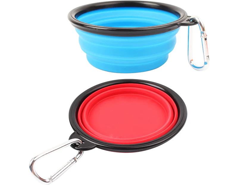 Collapsible Dog Bowl, Travel Dog Bowl, Portable Dog Bowl, Collapsible Cat Bowl, 2 Pieces Travel Bowls-Light Blue + Red