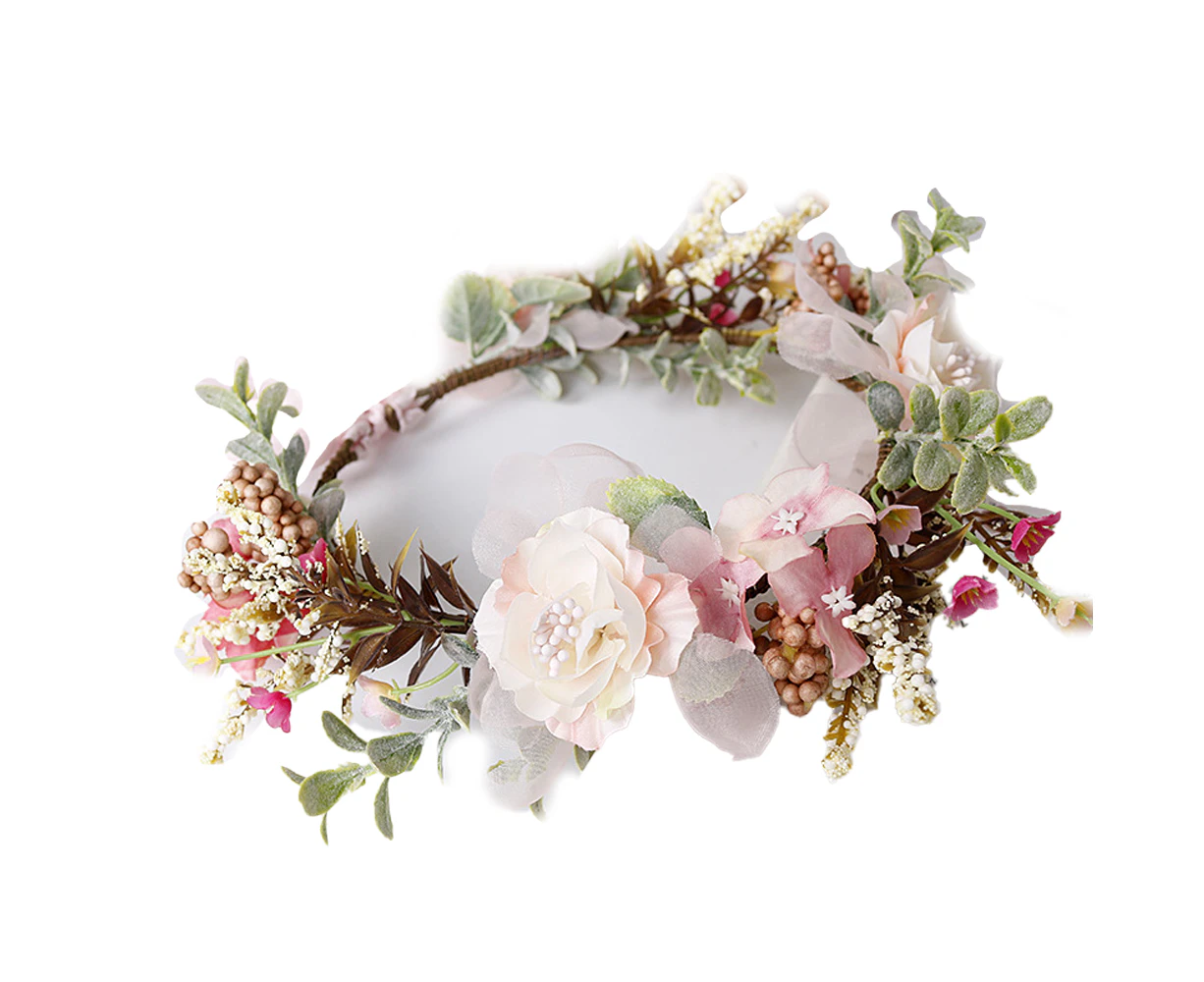 Boho Flower Headband Hair Wreath - Floral Garland Crown Halo Headpiece For Wedding And Festivals