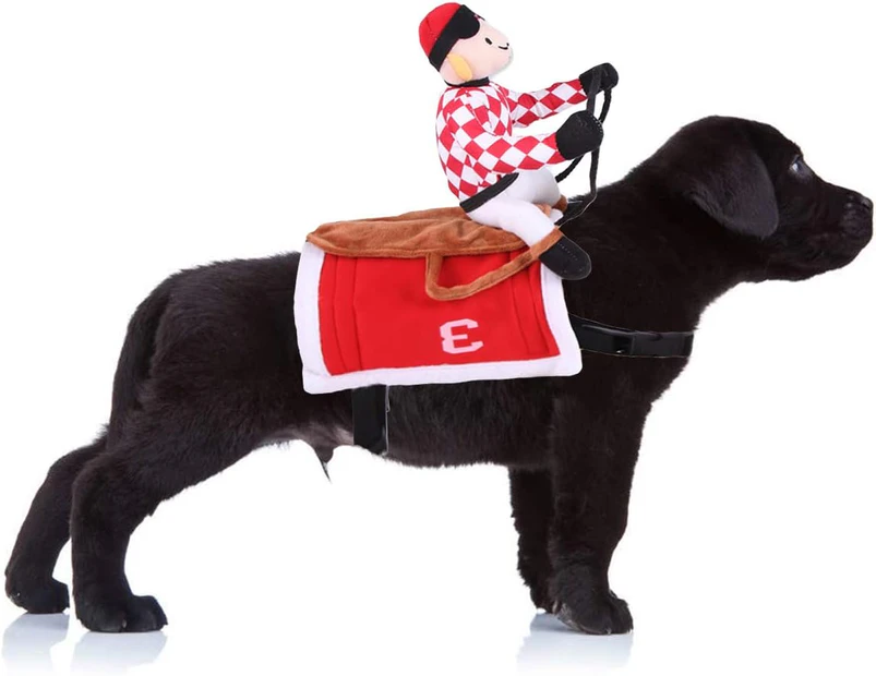 Halloween Dog Jockey Pet Horse Race Costume Cat Funny Clothes For Halloween Party Cosplay Taking Photo (M (Chest Circumference 44-54Cm/17.3"*21.2"))