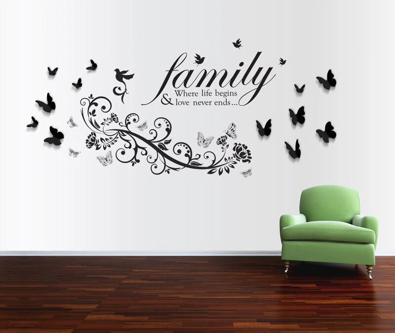 Wall Stickers Mural Decal Paper Art Decoration Family Bird Quote 3D Butterfly