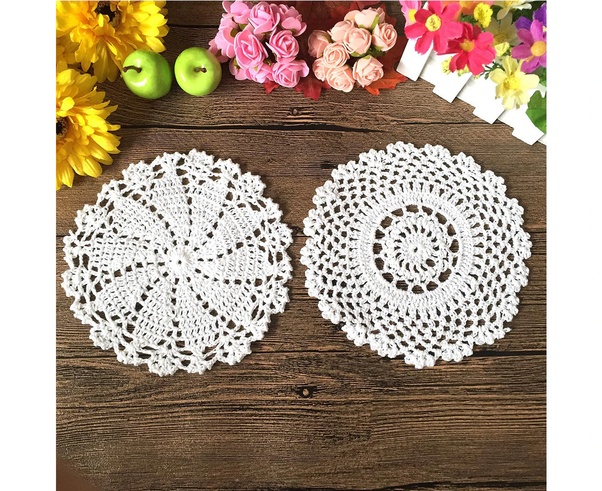 7 Inch 4pcs Handmade Round Crochet Cotton Lace Table Placemats Doilies Value Pack, Mix, Beige/White